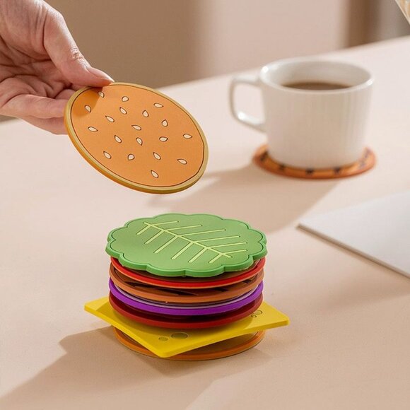 Rubber Burger Coaster Set Of 8 - Picture 1 of 10